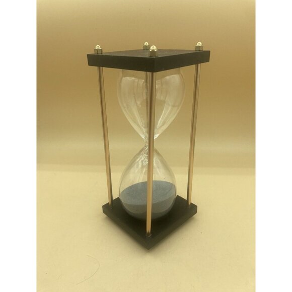 Timer Hourglass 30 Minute Black Wooden Frame 9” X 4” Grey Sand Timer